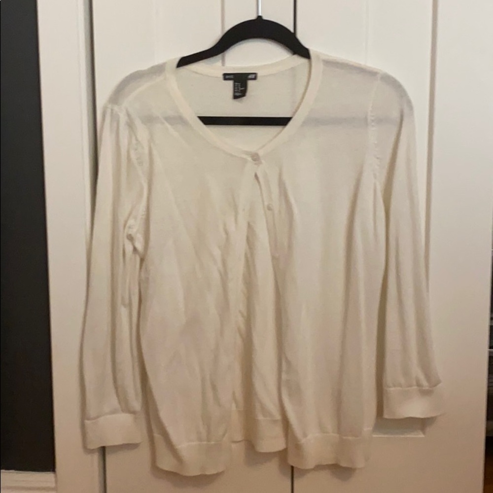 White 3/4 length button sweater